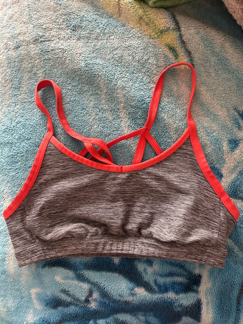 The North Face Heather Gray Sports Bra with Coral Trim